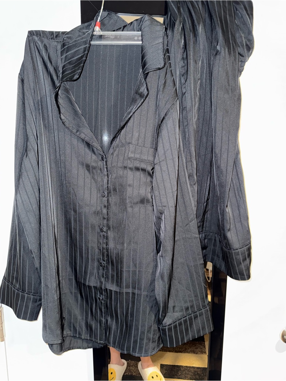 nuuds Black Pinstripe Satin Pajama Jacket